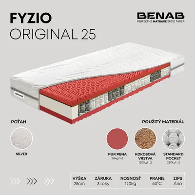 A cutaway view of a mattress showing its internal layers, with accompanying text and material swatches.