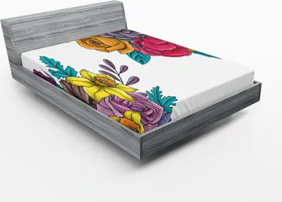 Produktbild von ABAKUHAUS Botanisch Spannbetttuch, Nette Illustration des romantischen Blumenstrauß der bunten Blumen auf einfachen Hintergrund, 90 x 200 cm, Mehrfarbig