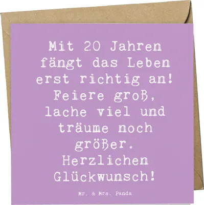 Produktbild von Mr. & Mrs. Panda Klappkarte Spruch 20. Geburtstag - Lavendeltraum - Geschenk, Glückwunschkarte, doppelkarte, junger Erwachsener, Jubiläum, Happy Birthday, faltkarte