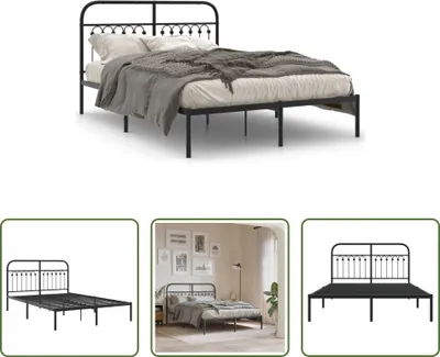 Produktbild von The Living Store Bettgestell mit Kopfteil Metall Schwarz 140x190 cm