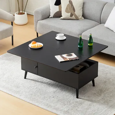 Produktbild von CLIPOP Couchtisch,Sofatisch mit Höhenverstellbarer, 4-in-1-Multifunktions-Wohnzimmertisch mit Stauraum,Schwarz