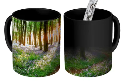 Obrázok produktu pre MuchoWow® Magický pohár Les - Kvety - Levanduľa - Slnko - Fialová - Príroda 350 ml Pohár na zmenu farby Darček Nápad na darček - Foto hrnček