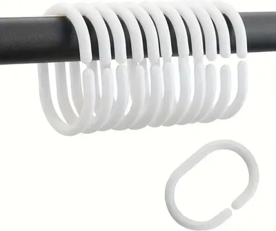 Produktbild von 12 Stück Weiße Duschvorhangringe, Duschvorhang Haken in C-Form, Duschvorhang Halterung für Badezimmer, Schlafzimmer und mehr