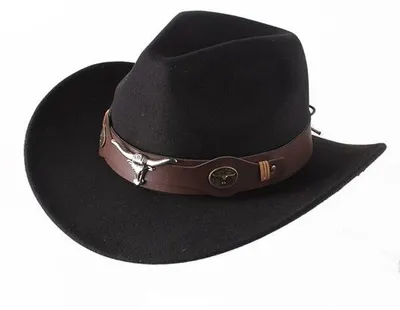Immagine prodotto di Cappello da cowboy nero da donna e da uomo, in pile, con tesa larga