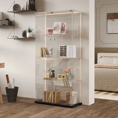 Obrázok produktu pre UnboxG Sklenená vitrína Stojanová vitrína 4 vrstvy Vitrína Moderná sklenená vitrína so zámkom a 2 dverami, LED svetlo, sklenená vitrína Sklenená vitrína na knihy Víno