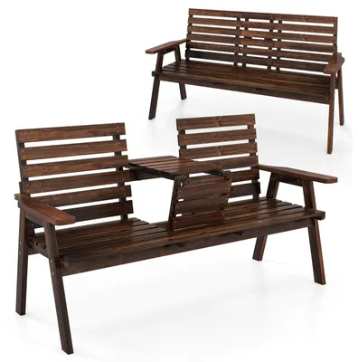 Produktbild von COSTWAY Gartenbank mit klappbarem Mitteltisch, Gartenmöbel-Set für 2–3 Personen, Sitzbank aus Holz bis 300kg belastbar, Holzbank 165x60x88cm