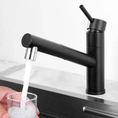 Obrázek produktu pro Kuchyňská baterie s výsuvnou sprchovou hlavicí – vysoký tlak – otočná o 150° – nerezová ocel