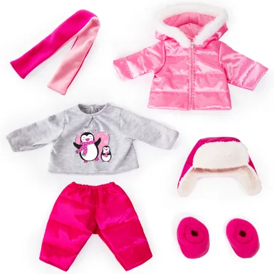 Produktbild von Bayer Design 84613AA Kleider für Puppen 40-46 cm, 6 Teile, Babysachen Anziehsachen, rosa, Pinguinmotiv