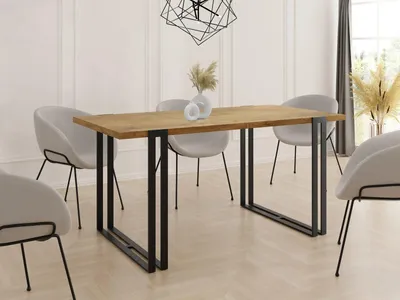 Produktbild von Ausziehbarer Esstisch - Großer Tisch im Loft-Stil mit Schwarze Metallbeinen 140 bis 240 cm - Industrietisch für das Wohnzimmer - Spacesaver - Lancelot Eiche - 140 x 80 cm