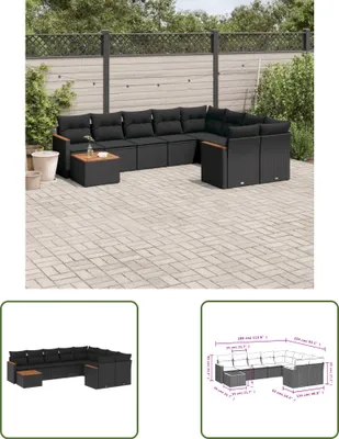 Produktbild von The Living Store 10-tlg. Garten-Sofagarnitur mit Kissen Schwarz Poly Rattan