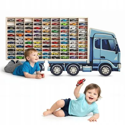 Produktbild von Wandregal für Spielzeugautos Hot Wheels 80 Fächer Organizer +LKW Sammlerregal