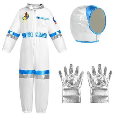 Immagine prodotto di Costume da astronauta per bambini, set da 3 pezzi, tuta da astronauta unisex per bambini, colore blu, taglia L