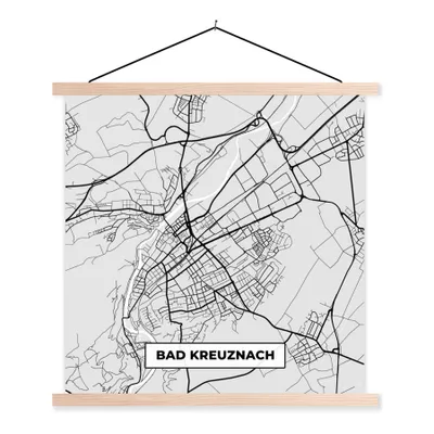 Produktbild von MuchoWow® Textilposter Stadtplan - Bad Kreuznach - Karte - Deutschland - Wegbeschreibung 40x40 cm mit holzfarbenen Rahmen - Posterleiste