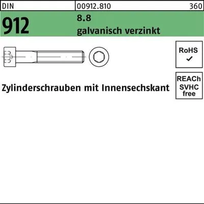 Produktbild von Reyher 912 I6kt Zyl Schrauben 3x 16 galv. verzinkt Güte 8.8 (500 Stück)