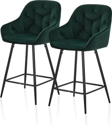 Produktbild von CLIPOP Samt Barhocker 2er Set, Barstuhl Thekenstühle, Sitzhöhe 65 cm, Grün