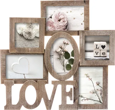 Produktbild von Atmosphera Créateur d'intérieur Bilderrahmen für 6 Fotos Love MDF-Platte Papier Polyvinylchlorid braun 40,5 cm x 42,5 cm x 2 cm