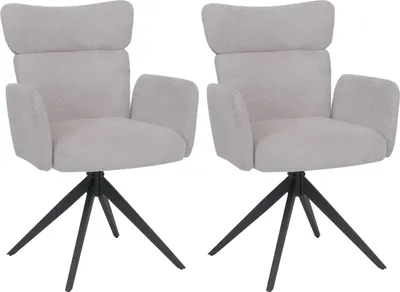 Image de lot de 2 chaises de salle à manger HWC-N11, chaise, pivotante Auto-Return Tissu Bouclé 350g/m² Öko-Tex ~ gris clair, pieds gris foncé