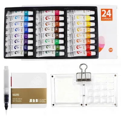 Produktbild von Mini Aquarellkasten Walnussholz 15 Fächer 24 Farben Travel Set 14,8x9,5cm