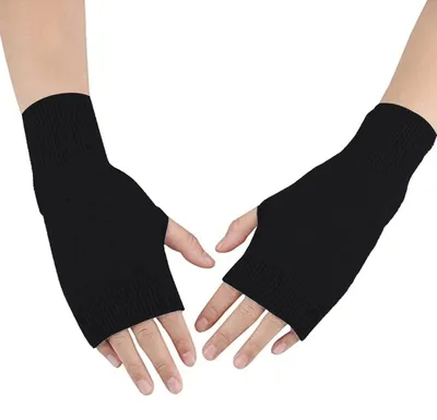 Produktbild von Winter Handschuhe Fingerlos Damen Gestrickt Kaschmirimitat Schwarz Einheitsgröße