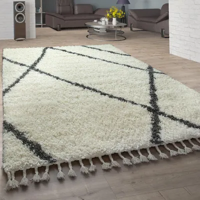 Produktbild von Shaggy Teppich Wohnzimmer Hochflor Rauten Muster Skandi Design Grösse 60x100 cm
