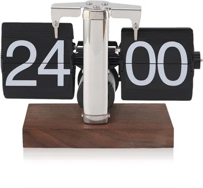 Productafbeelding van Flip Desk Klok - Grote Cijfers - Houten Basis - Vintage Retro Charm voor Thuis en Kantoor