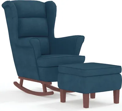 Obrázek produktu pro vidaXL Houpací křeslo Wing Chair modrý samet a masivní dřevo