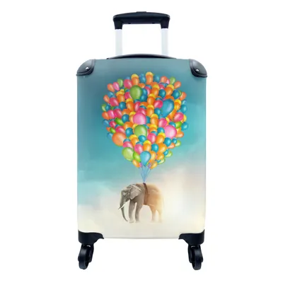 Produktbild von MuchoWow® Koffer Handgepäck Trolley Rollkoffer Kleine Reisekoffer mit 4 Rollen - Elefant - Luftballons - Farben - Cabin Size < 55x40x23 cm & 55x40x20 cm - Fotokoffer - Kabinenkoffer - Boardgepäck - Reise-Box - Reisekoffer - Reisegepäck - Koffer mit Bild - Trolley für Kinder