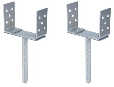 Produktbild von Alberts U-Pfostenträger mit Betonanker aus Riffelstahl, galvanisch blau verzinkt, zum Einbetonieren, lichte Breite 75 - 180 mm, Höhe 108 mm, Länge Betonanker 200 mm