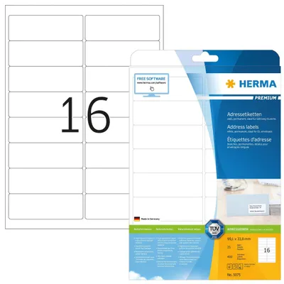 Produktbild von Adressetiketten Premium A4, weiß 99,1x33,8 mm Papier matt 400 St.