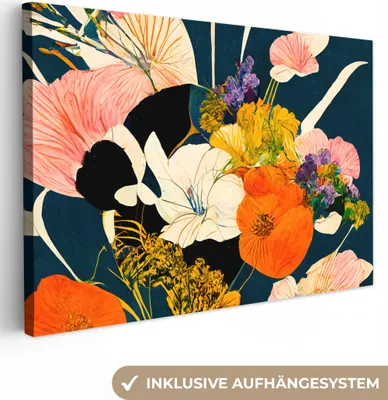 Produktbild von MuchoWow® - Leinwandbilder - Blumen - Vase - Malerei - Pflanzen, Wandbild, Wanddeko Bilder Wohnzimmer, 60x40 cm