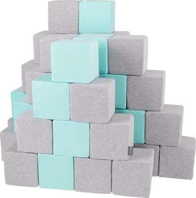 Produktbild von KiddyMoon schaumstoff würfel für baby weiche blöcke 48 stücke schaum spielzeug montessori-spielzeug mit schaum und viel spaß für kinder, hergestellt in der eu, blöcke: hellgrau-mint