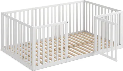 Produktbild von CADANI Teso Kinderbett 120x200 cm – Bodenbett & Laufgitter,  nach EN 12227, Montessori Bett mit Tür & Rausfallschutz, 6 Varianten, Massivholz Kiefer, inkl. Lattenrost