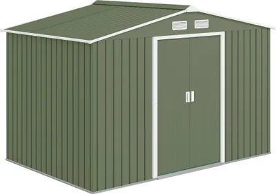Produktbild von Outsunny Gerätehaus Geräteschuppen Gartenhaus Hellgrün 277 x 195 x 192 cm
