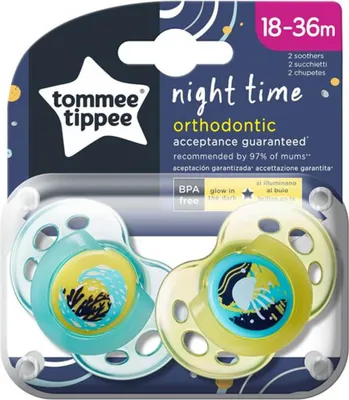 Produktbild von Tommee Tippee Night Time, Baby-Schnuller für die Nacht, Kieferorthopädisch, Silikon