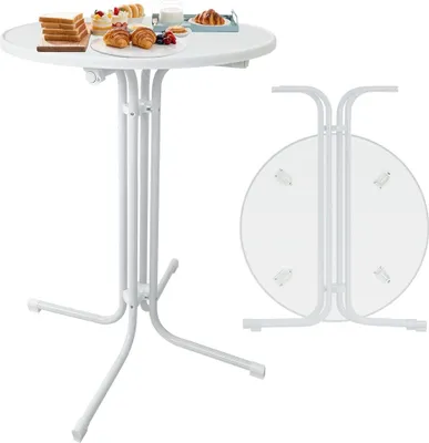 Produktbild von Ø 80 cm stół barowy składany stół barowy cateringowy okrągły stół składany blat z płyty wiórowej stół bistro wykonany z pogrubionego metalu odpornego na warunki atmosferyczne stół ogrodowy zewnętrzny i wewnętrzny, biały CEEDIR