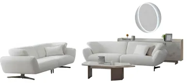 Zdjęcie produktu dla Komplet wypoczynkowy do salonu: sofa, szafka dolna, stolik kawowy. Nowoczesny styl, kolor biały