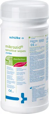 Produktbild von Schülke & Mayr mikrozid sensitive, 200 Stück(e), 100 g Lösung enthalten folgende Wirkstoffe: 0,26 g Alkyl(C12-16)dimethylbenzylammoniumchlorid..., Die Fläche mit dem Tuch gründlich wischen und die Wirkstofflösung einwirken lassen. Auf...
