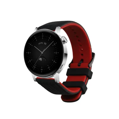 Produktbild von kwmobile Ersatzarmband kompatibel mit Huawei Watch GT3 (42mm) / Watch GT2 (42mm) / Watch 2 Armband - Fitnesstracker Band aus Silikon in Schwarz Rot