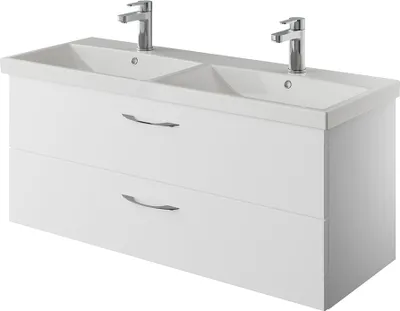 Produktbild von Badezimmer Doppelwaschtisch, 120cm, in weiß Glanz mit Schneeweiß Glanz VILLATORO-66, B/H/T ca. 120/53,2/45 cm