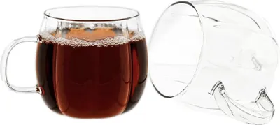 Produktbild von 4-tlg. Gläser-Set mit Henkel 400 ml - Hitzebeständiges Glas mit Riffle-Design