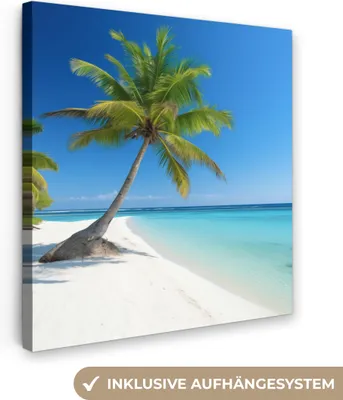 Produktbild von MuchoWow® - Leinwandbilder - Strand - Palme - Tropisch - Meer, Wandbild, Wanddeko Bilder Wohnzimmer, 20x20 cm