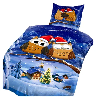 Produktbild von Fleece Bettwäsche 135 x 200 Eulen Weihnachten Winter Set Bettbezug Kissenbezug