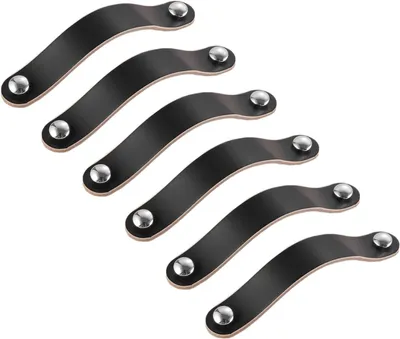 Produktbild von Stück schwarze Ledergriffe, 96 mm, Ledergriffe für Schränke, Schubladen und Möbel