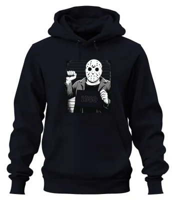 Zdjęcie produktu dla Horror Hockey Mask 1980 Slasher Police Photo Retro Vintage Grunge Uni Bluza z kapturem, Navy, S