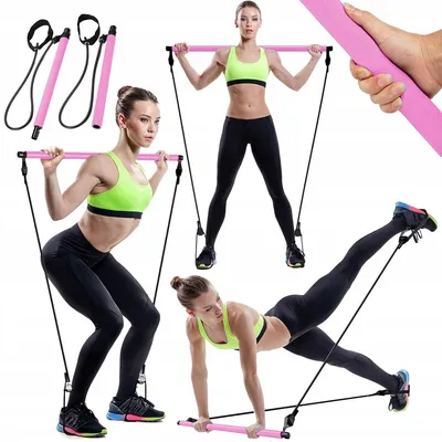 Produktbild von Pilatesstange Übungsstab mit Widerstandsbändern Rosa Ganzkörpertraining