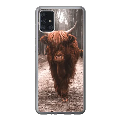 Produktbild von MuchoWow® Handyhülle Schutzhülle Hülle für Samsung Galaxy A52 5G Schottischer Hochländer - Wald - Kuh - Tiere - Natur Silikon Softcase Handy Hülle - Umschlag