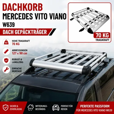 Imagen del producto de Cesta para techo, portaequipajes para techo, compatible con Mercedes Vito Viano W639 | 127 x 90 cm