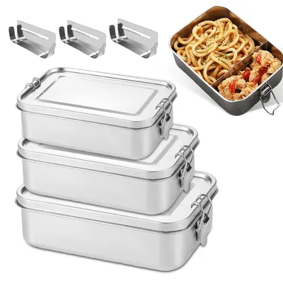 3er-Set Edelstahl Lunchbox mit Fächern, 850/1400/2400 ml