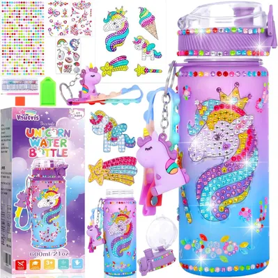 Produktbild von Trinkflasche für Kinder 600 ML, Bastelset mit Einhörnern, auslaufsicher, fördert Kreativität