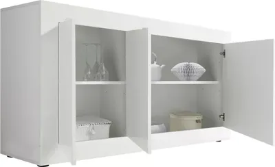 Produktbild von Dmora Anrichte Introbio 160x42x85,8 cm Hochglanz Weiß, 2 Regalböden 4 Fächer